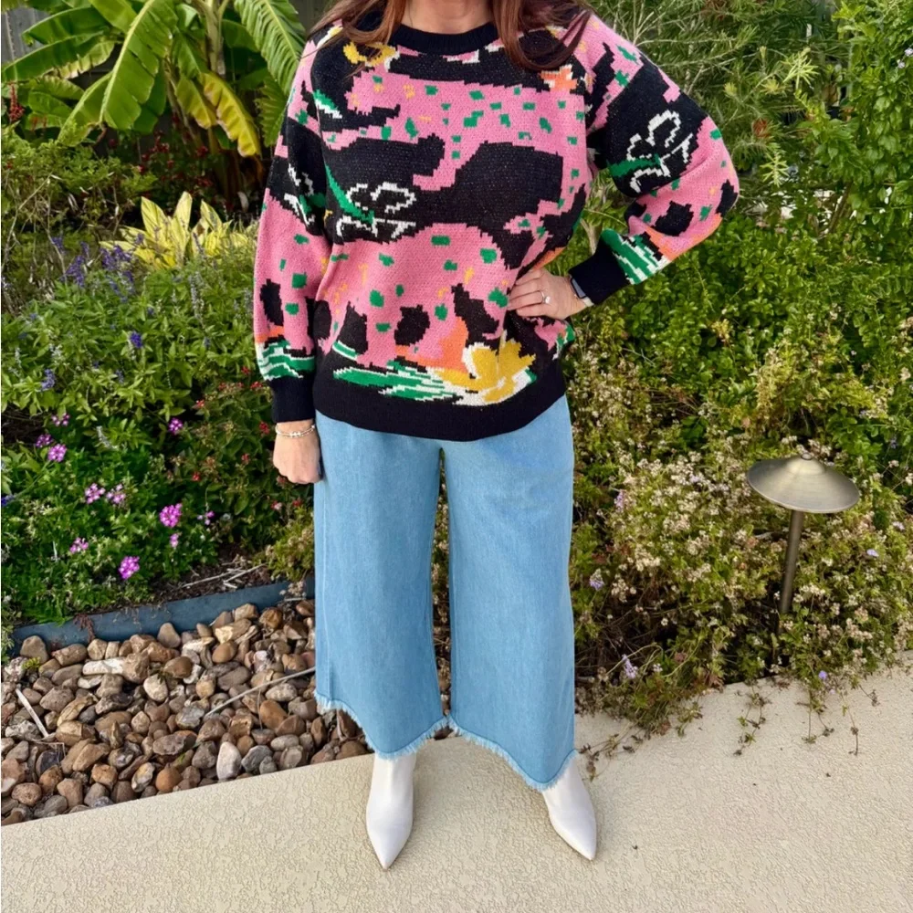 Umgee Pink Leopard Knit Sweater - Picture 2 of 6